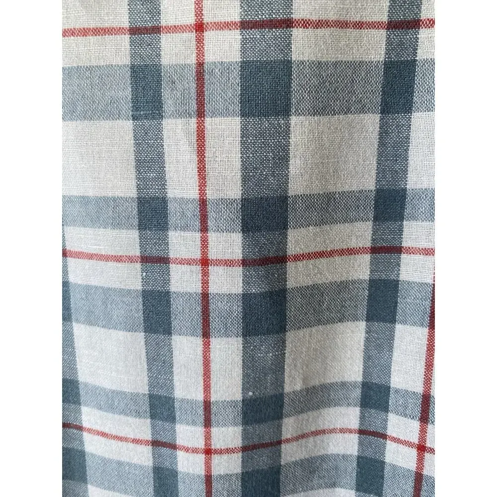 Banana Republic Shirt Mens XXL Red White Blue Plaid Button Up Long Sleeve Linen
